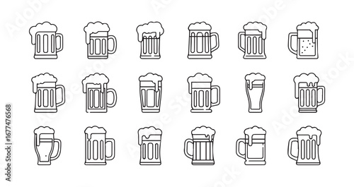 Beer Mug line art icon bundle illustration
