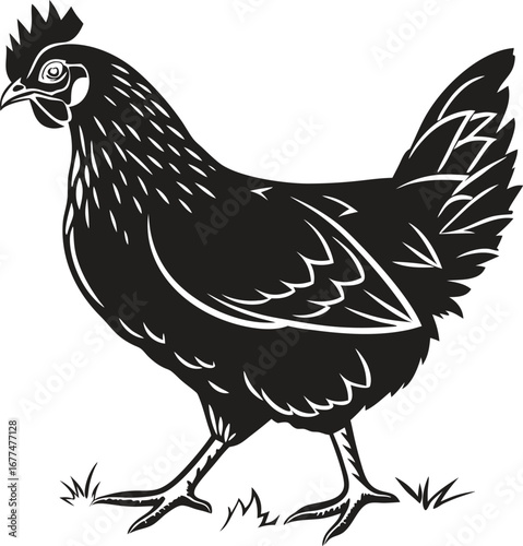Hen rooster and chicken vector illustration of farm birds
