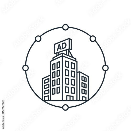 Icon of a building with an advertising billboard
