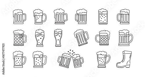 Beer Mug line art icon bundle illustration