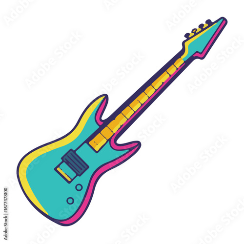 Colorful illustration of an electric guitar with a retro style, isolated on white background technology background