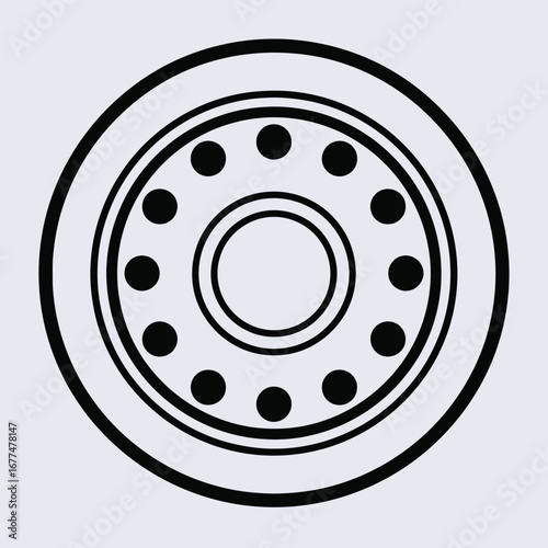 Detailed illustration of a vehicle wheel featuring a circular rim with multiple evenly spaced circular holes.