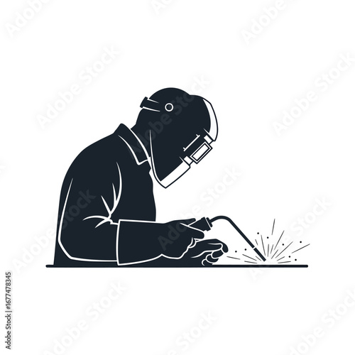 Monochrome vector illustration of a welder at work.