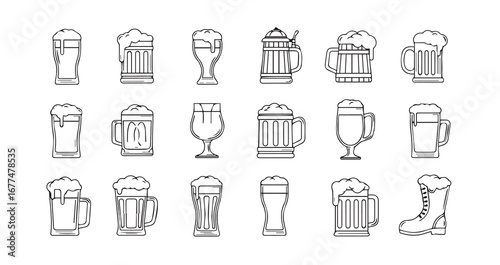 Beer Mug line art icon bundle illustration