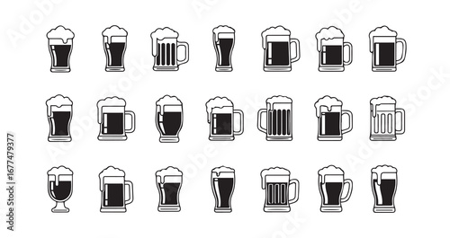 Beer Mug line art icon bundle illustration