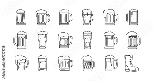 Beer Mug line art icon bundle illustration