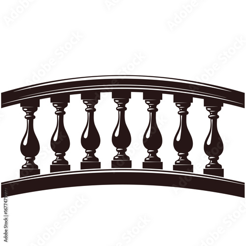 Elegant balustrade illustration with curved top and decorative posts.