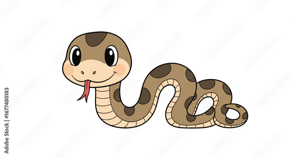 Fototapeta premium Charming cartoon rattlesnake illustration for childrens books and educational content
