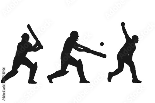  Three Cricket Player Silhouette Vector – Isolated Sports Icon on Transparent Background