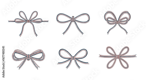 Delicate hand drawn bows decorative elements for various creative projects