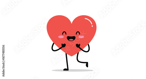 Joyful animated red heart character dancing with happiness and excitement