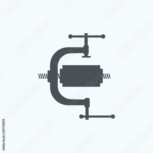 A detailed illustration of a mechanical clamp used to hold and secure objects with pressure.