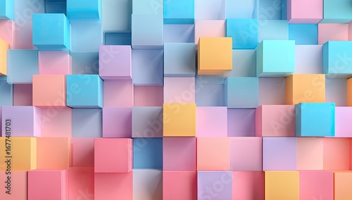 Pastel Cubes 3D Render - Abstract Geometric Design.
