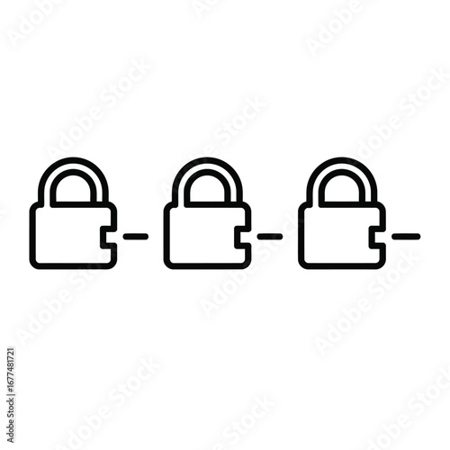 Three interconnected padlocks forming a secure digital chain, symbolizing blockchain technology and data security.