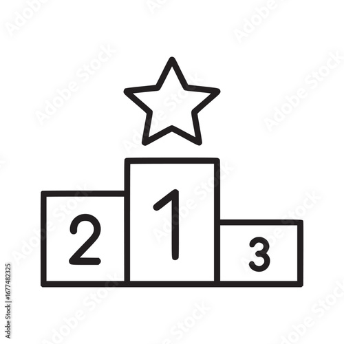 Outlined podium with star on top showing first second and third place on a white background