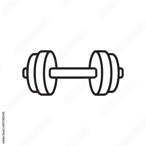 Illustration of a dumbbell with weights on each side and a handle in the middle in black outline