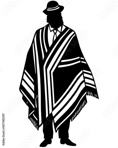 Traditional Black and White Poncho Man Art