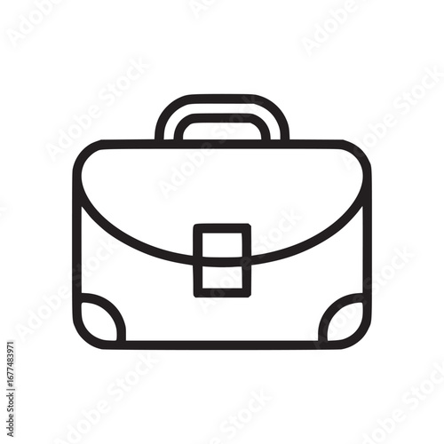 Simple line art illustration of a briefcase with handle and latch on a white background surface