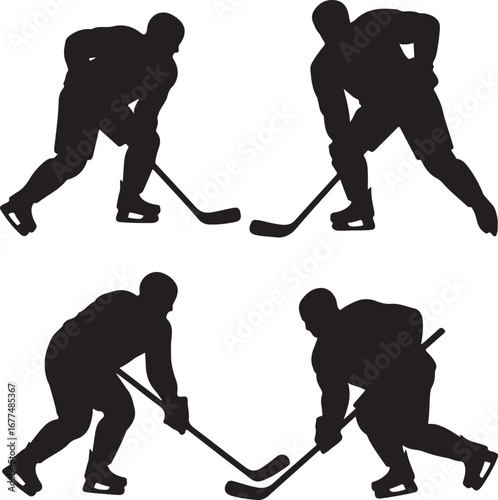 Ice hockey player and equipment silhouette isolated on transparent background