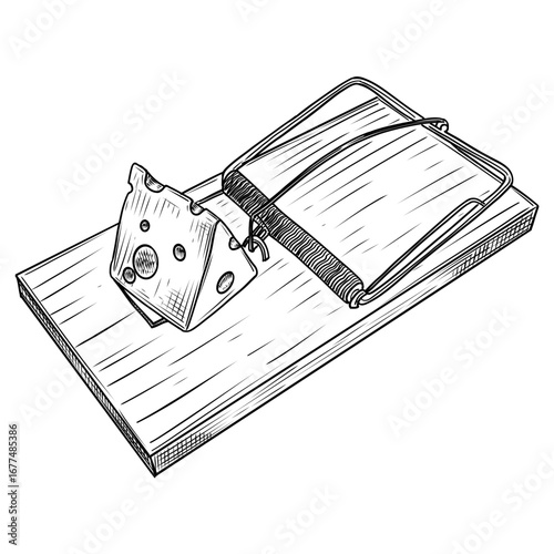 Hand drawn mouse trap sketch illustration