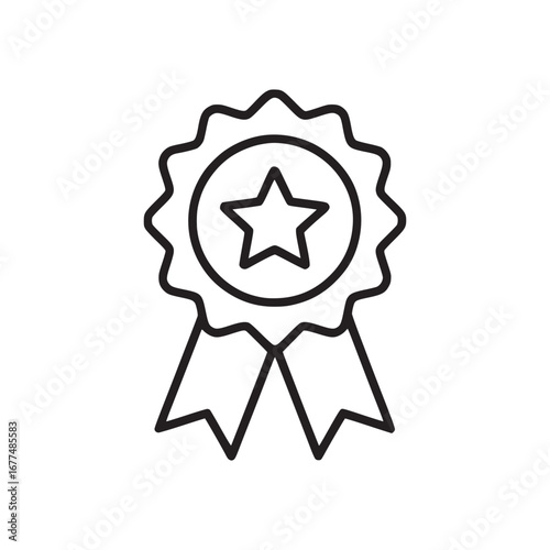 A simple line drawing of a star award with a ribbon on a white background in vector format art