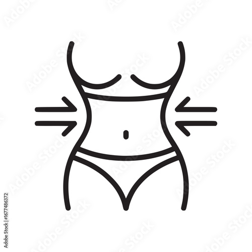 Outline illustration of a woman's body with arrows pointing to the waist on a white background