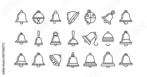 Bell with a clapper line art icon bundle illustration