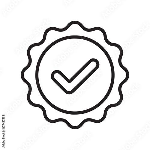 Vector art of outline illustration of a check mark inside a seal, , symbolizing approval, quality, and verification, ideal for designs related to certification, validation, and successful outcomes