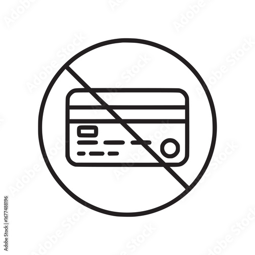 Vector art of icon of a credit card with a prohibition sign, indicating that credit card payments are not allowed, vector illustration of a financial restriction symbol