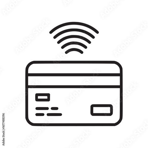 Vector art of credit card with wireless signal icon, representing contactless payment, nfc technology, and secure online transactions for modern banking and commerce
