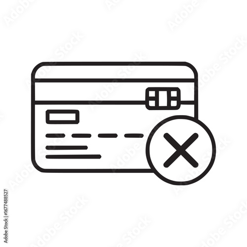 Vector art of declined credit card representing a rejected payment, financial error, or invalid transaction in a simple line art style for web design and mobile applications