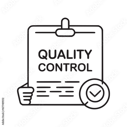 Vector art of quality control clipboard with check mark, representing standard assurance, compliance, and management systems for product and service excellence in business