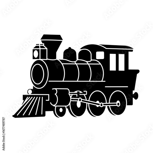 Black and White Illustration of a Steam Train on a White Background