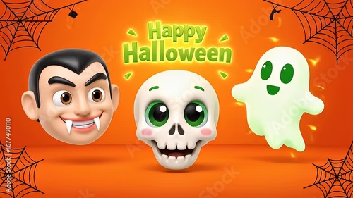 Halloween characters orange background