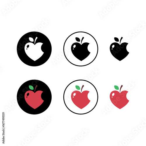 Apple Heart Icon Vector Set w...