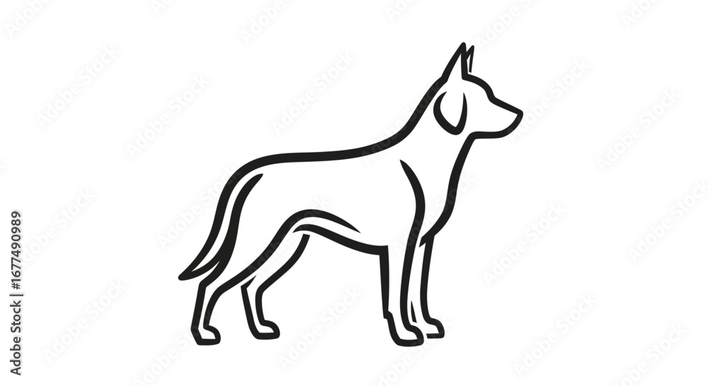 Fototapeta premium Line art illustration of a german shepherd dog standing in profile