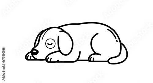 Cute cartoon dog sleeping peacefully, , simple line art illustration of a resting puppy