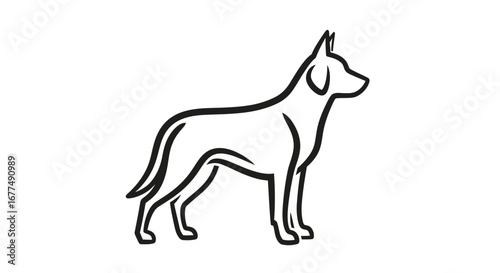 Line art illustration of a german shepherd dog standing in profile