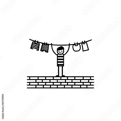 Hanging clothes laundry day vector art illustration for home chores and cleaning services design needs