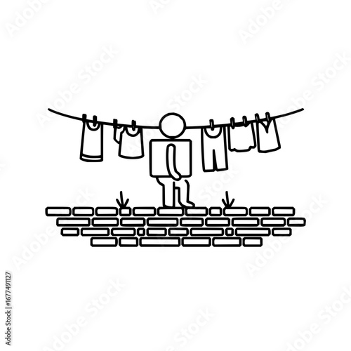 Laundry clothesline drying vector art illustration design for home cleaning and housework project 100