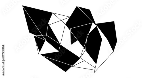 Abstract geometric composition of black and white polygons and lines