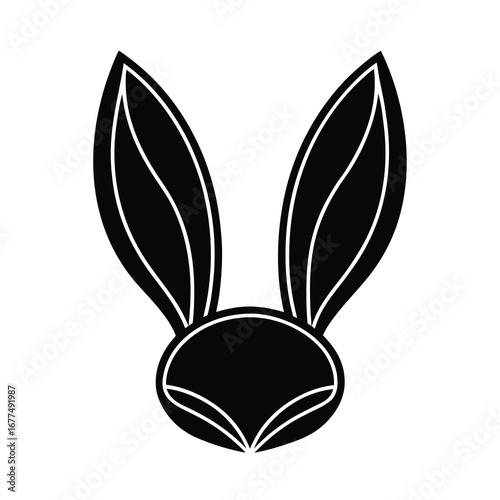Vector art of black silhouette of a rabbits head with long ears