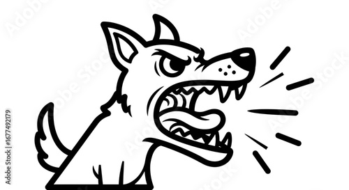 Angry dog head illustration, , showing aggressive behavior with bared teeth and snarling expression, representing danger and threat