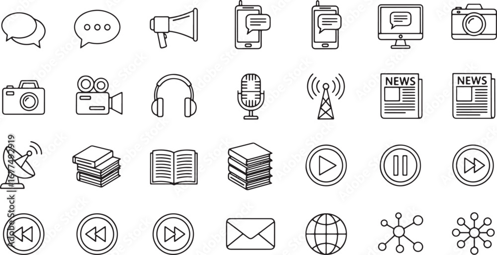 Fototapeta premium Media and Communication Icons A Comprehensive Set for Digital and Print Projects
