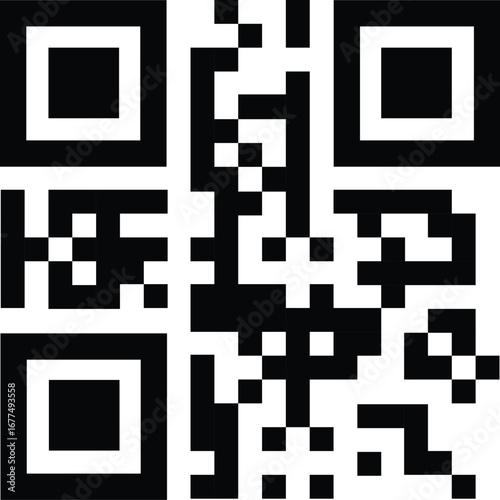 QR code illustration on black background with barcode pattern and digital symbol design