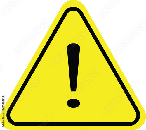 Exclamation mark danger warning sign in triangular road symbol for caution and safety