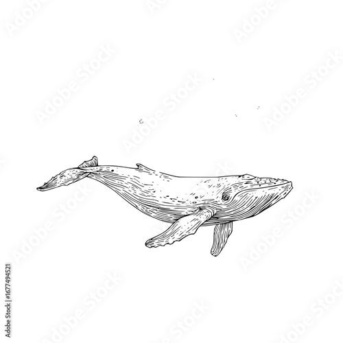 Humpback whale line art drawing illustration marine mammal ocean wildlife sea creature aquatic animal nature 100