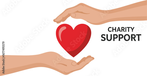 Illustration of hands holding a heart, symbolizing charity and support