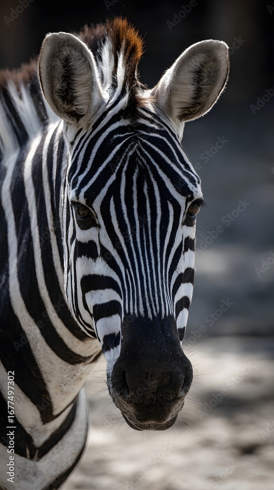 Naklejka premium Close-up of Zebra Patterns in a Sunny Zoo