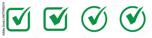 Green Checkmark icon set vector on white background. Check mark vector icon. Set of simple check mark. Green check mark icon. Flat and modern checkmark design, vector illustration.